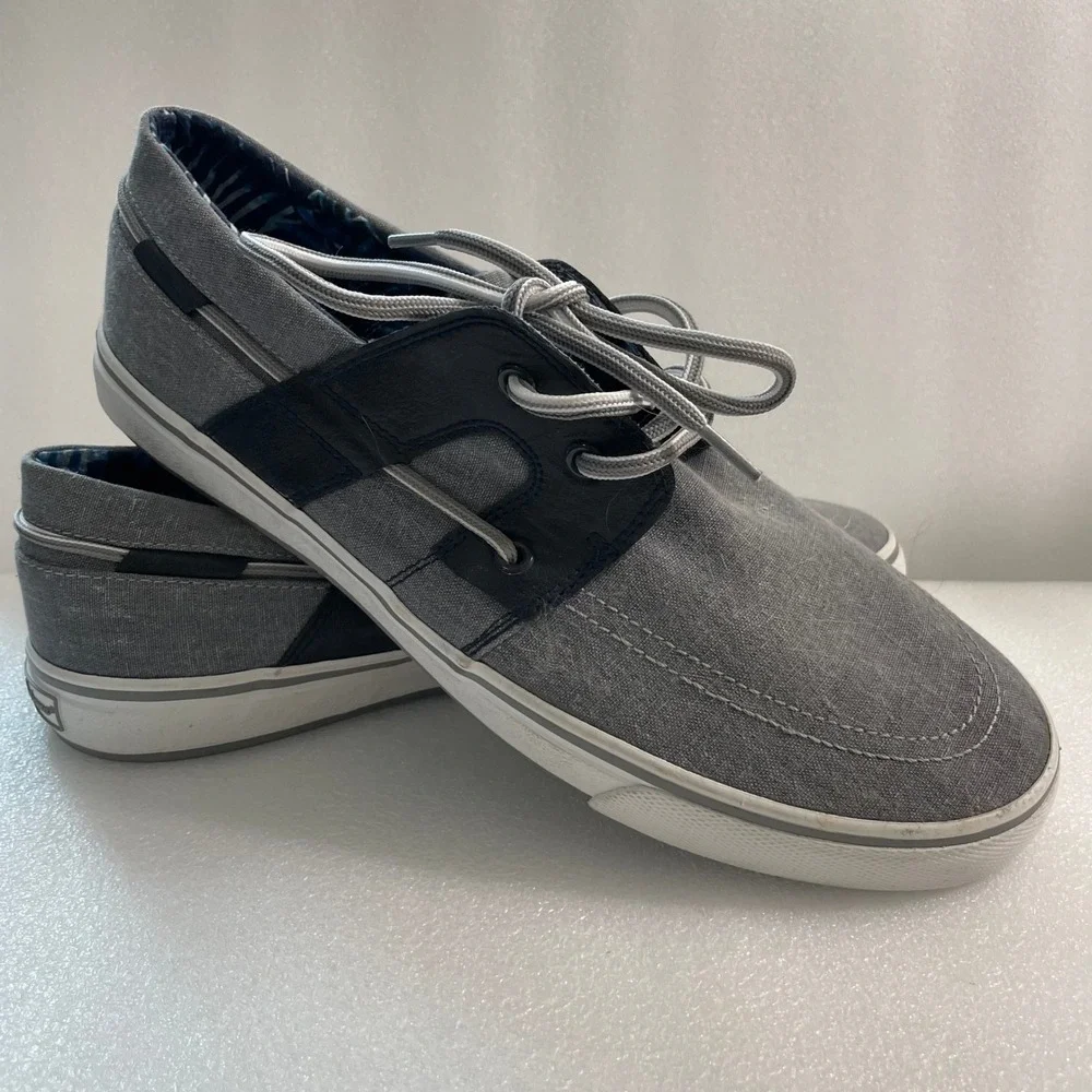 Tommy Bahama Mens Grey Canvas Boat Shoes TB8M00147 Tropical Lining Size 11.5